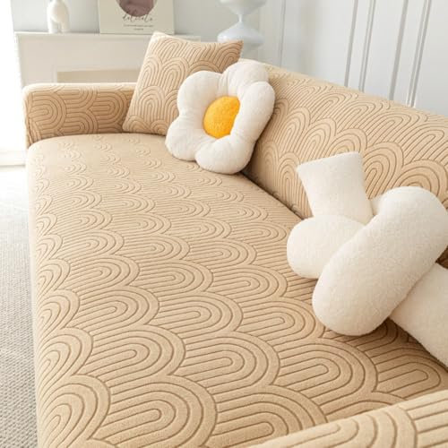 TANYAZ Housse Canapé 1/2/3/4/5 Places avec Accoudoirs, Housse Canape Extensible, Velours Jacquard épais Protege Canape Universelle, Housses pour Meubles Protection (Color : Coffee, Size : 3 Seater)