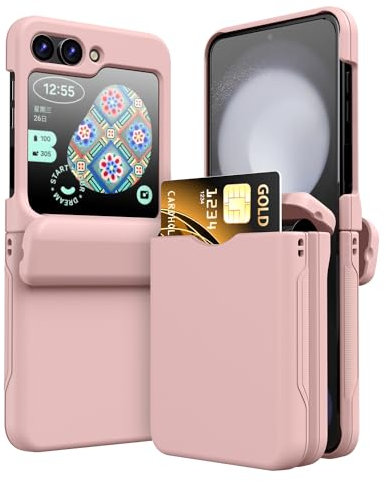 TECHGEAR for Samsung Galaxy Z Flip 5 Card Holder Case [2x Card Wallet Case] Premium Hybrid Tough Rugged Protective Bumper Case [Hinge Cover] Heavy Duty Protection for Samsung Galaxy Z Flip5 (Pink)