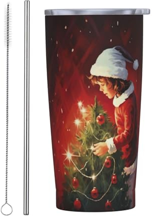 DURAGS Tasse magique de Noël avec couvercle en paille en acier inoxydable de qualité supérieure, idéale pour les voyages et la voiture pour une hydratation pratique