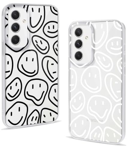 ZhuoFan 2 Stück Hülle für Samsung Galaxy A54 5G 6,4, Durchsichtig Handyhülle Aesthetic Lächeln Muster Motiv, Dünn Stoßfest Kratzfeste Weich Silikon TPU Schutzhülle Transparent Case, Schwarz & Weiß