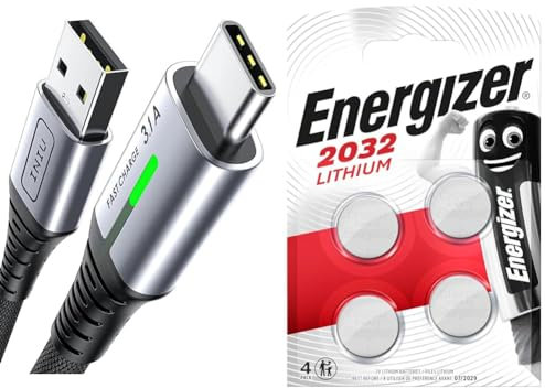 INIU USB C Charger Cable 2m 3.1A Type C Cable Fast Charging & Energizer CR2032 Batteries, Lithium Coin, 4 Pack