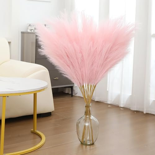 Wttisel Lot de 8 herbes de la pampa artificielles pelucheuses pour mariage, maison, fête prénatale, fête des mères, 110 cm - Rose clair - 109,2 cm