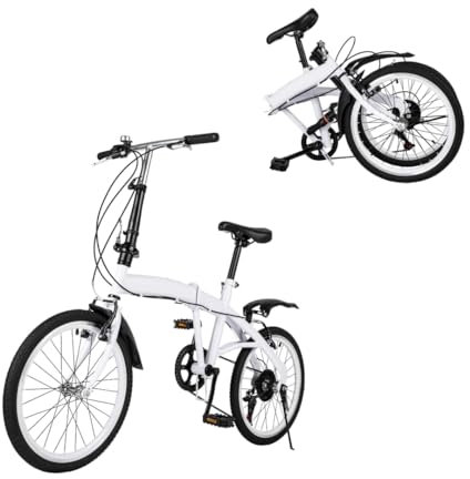 Donened - 20 Zoll Klappbar Fahrrad, 6-Gang Klappfahrrad, Höhenverstellbar 75-93cm, Klapprad aus Kohlenstoffstahl, bis 90kg, Gefaltetes Format 80 x 58 x 35cm, Weiß