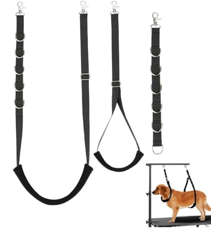 Nicoone Dog Grooming Harness Strap Adjustable Restraint with D-Rings | 3-piece grooming strap set with neck and haunch holders. Adjustable D-rings secure dogs for grooming tables