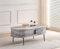 Furnizone UK MAXINE Coffee Table 120 cm Oval Grey Marble Effect Sliding 2 Door Storage with Slatted Panels