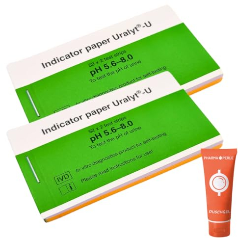 Indikatorpapier Uralyt-U I 52 x 2 Teststreifen I pH 5.6-8.0 I Kontrolle des Harn-pH I In-vitro-Diagnostikprodukt zur Eigenanwendung I pH-Wert-Messung Urin I Spar-Set plus Pharma Perle give-away (2x)