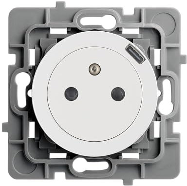 Debflex - Casual Evo - Prise Électrique 2P+T avec Prise USB-C - Prise Murale 16A Avec Puits Affleurant - Plastique - Installation Encastrée - Blanche - 76 x 76 x 39 mm