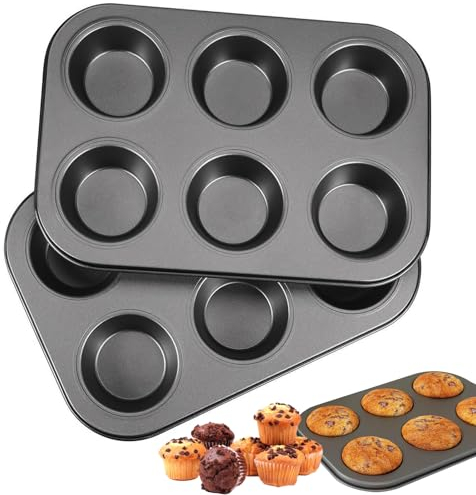 2 Pièces Moules Muffins,26 x 18 x 3cm Moule a Muffin,Anti-adhésif Moule Muffin,Acier au Carbone Plaque à ,Muffins,Réutilisables Moule à Muffin,lavable Muffin Pan,Moule Muffins pour Cupcakes, Brownies