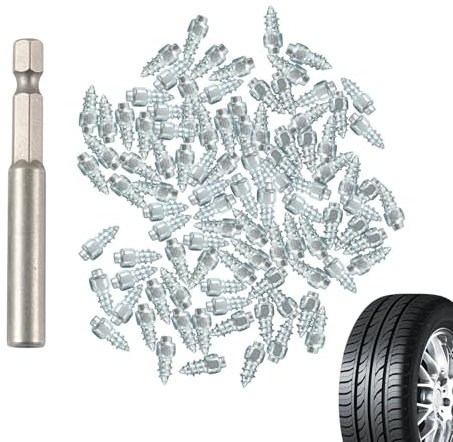 Chiodi da neve per pneumatici, Chiodi per pneumatici per ghiaccio e neve | Borchie per ruote per motoslitta,100 chiodini per pneumatici con strumento di installazione, chiodi da neve
