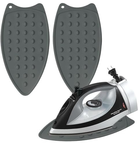 GOCUODE 2 Stücke Silikon Bügeleisen Matte,Eisen Rest Pad,Bügeleisenunterlage-Ablage,Bügeleisenablage Gegen rutschfest mit Wandloch für Bügelbrett (Grau)