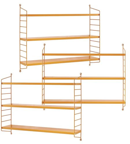 [en.casa] Modulares Wandregal Strängnäs 3er Set Metallregal Orange Hängeregal mit 3 Regalböden Badregal Küchenwandregal Wandablage Wohnzimmer