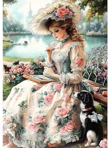 MXJSUA DIY 5D Diamond Painting, Dama y Perro Diamond Painting Kit Completo, Manualidades Adultos Diamond Painting Para Decoración De Pared Del Hogar 30x40cm