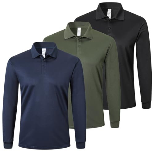 ZENGVEE Mens Polo Shirts Long Sleeve 3 Pack Quick Dry Breathable Lightweight Golf Polo T Shirts Casual Sports Gym Tennis Tops(P8520-BNG-S)