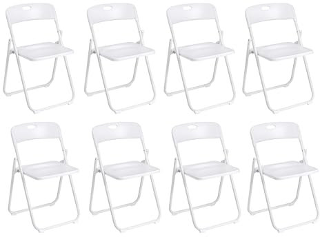 Baroni Home Silla plegable con estructura de acero y PVC, asiento para ahorrar espacio, plegable, con patas y asa, para viajes, cocina, salón, dormitorio, 74 x 43 x 49 cm, 8 unidades, color blanco