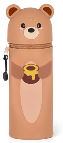 QRKPVHD Kawaii Federmäppchen, mäppchen, 2-in-1 Weiche Silikontasche, Federmäppchen, Stand Up Federmäppchen, Tier Stifthalter, Stifthalter Bleistifttasche Mädchen Junge (Bär)