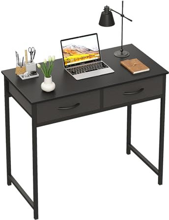 WOHOMO Piccola scrivania per computer con cassetti, scrivania nera da 80 cm con contenitore, scrivanie per computer per casa e ufficio per piccoli spazi, tavolo da studio moderno, nero