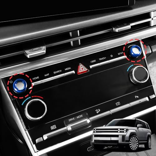 FUEISOF Lautstärkeregler Abdeckung für Hyundai Santa Fe 2024 2025 2026, Aluminium Drehknopf Cover Radio Schalter, 2 Stück Blau, Auto Innenraum Zubehör