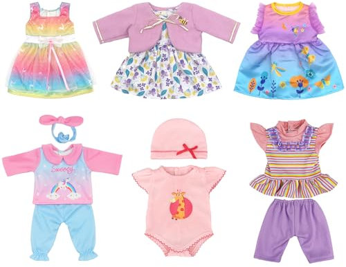 Xerteam 6 Set Babypuppenkleidung für 14-18 Zoll Babypuppen, Süße Puppenkleidungs Outfits, Neue 35-45cm Baby Puppen Puppenkleidung Outfits, Garnrock+Mantel+Kleid+Overall+Farbverlaufsoberteil+Hose