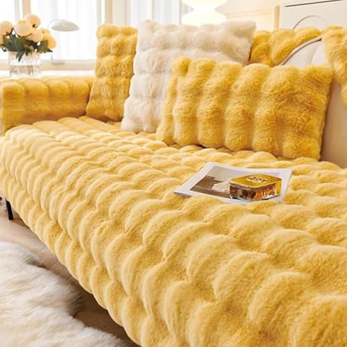 Gluhbirnen Kaninchen Plüsch Sofabezug, Sofa überwurfdecke, Sofa Überwurf, Sofaschoner rutschfest, Warmer Super Weicher Plush Sofabezug, Gelb, 70 * 150CM