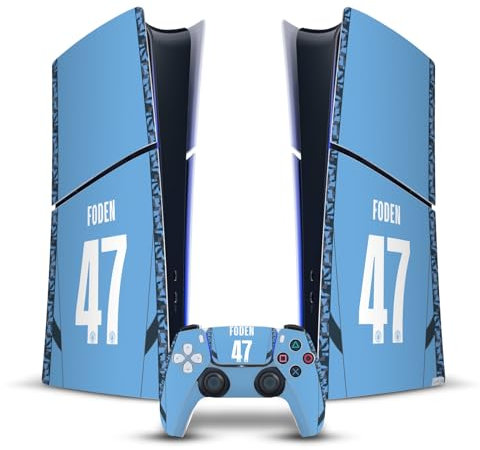 Head Case Designs Offizielle Manchester City Man City FC Phil Foden 2024/25 Spieler Home Kit Vinyl Haut Gaming Aufkleber kompatibel mit Sony PS5 Slim Digital Edition Console & DualSense Controller