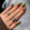 KQueenest Soft Gel Press on Nails Almond Medium, Olive Green False Nails Almond, Glossy Solid Sage Green Stiletto Fake Nails Set, Natural Reusable Stick on Nail for Women Finger Daily Wear 24 Pcs
