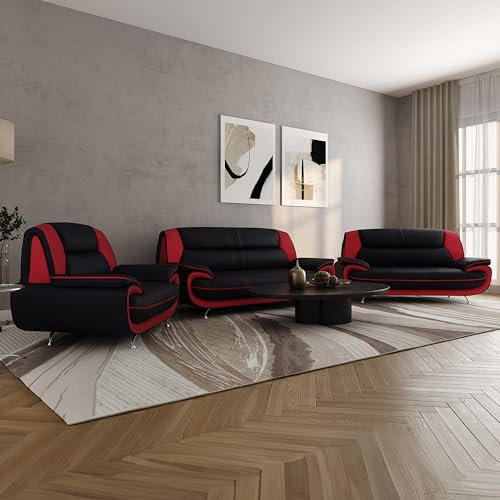 Imebel Sofa Set 3-2-1 für Wohnzimmer – Bequeme Couchgarnitur mit 3-Sitzer, 2-Sitzer & Sessel – Elegante Sitzgarnitur aus Kunstleder – Ohne Schlaffunktion – Komfortable Polsterung – Modernes Design