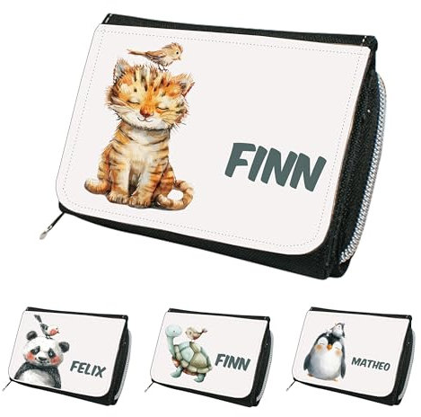 Kindergeldbeutel mit Namen Tiere – Kinderportmonee Eule Pinguin Panda Frosch Zebra – Portemonnaie Kinder Jungen Mädchen – personalisierte Geschenke – Geldbeutel Kinder mit Reißverschluss