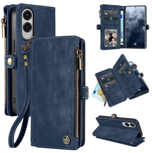 LBH Handy Hülle für Samsung Galaxy S25 Edge Klapphülle RFID Schutz Wallet Geldbeutel Geldbörse Cover Case Flipcase Kartenfächer Geldfach Münzfach Blau