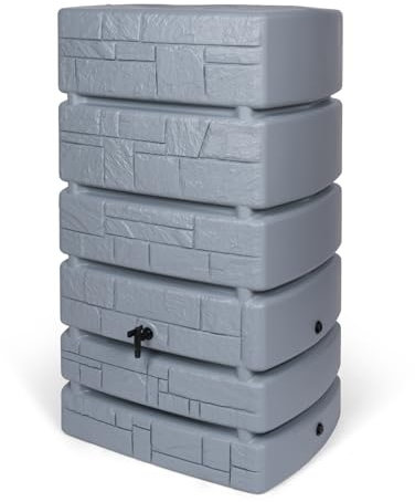 Kreher XXL Wassertonne Tower Stone mit Wasserhahn. Tolle Stein Optik in Anthrazit/Grau, 500 Liter Nutzungsvolumen. Maße (BxTxH): 77,5 x 58,3 x 130 cm (Grau)