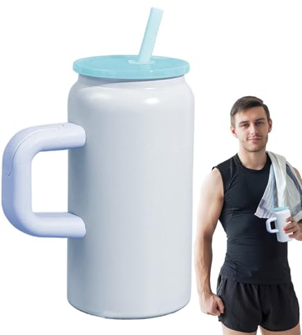 Genérico Taza Térmica para Café | Vaso De Café Aislado Con Asa 500ml,Vaso Portátil con Pajita de Acero Inoxidable para Transporte Oficina Ciclismo Camping Hogar Auto Gimnasio Hombres Mujeres