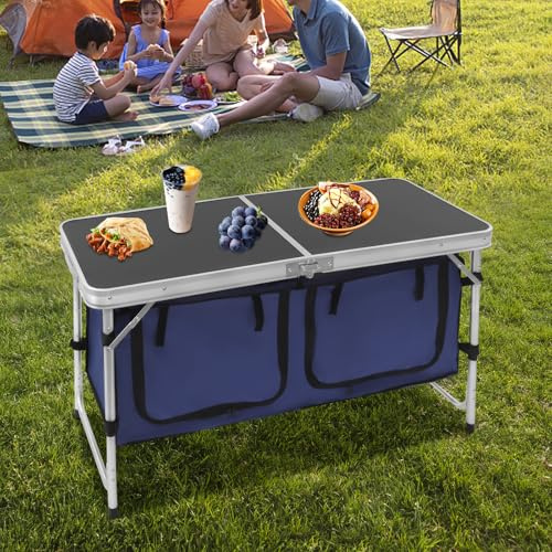 OMGGYER Campingtisch Klappbar Höhenverstellbar Multifunktionstisch Aluminium Tragbarer Klein Klapptisch Camping Tisch Faltbar Tapeziertisch für Garten, Balkon, Picknick (47 * 10 * 61cm)