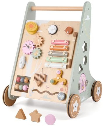 Baby Lauflernwagen Holz,Baby Walker Set,Holz Lauflernwagen für Babys ab 12 Monaten,Geschenk für Jungen und Mädchen