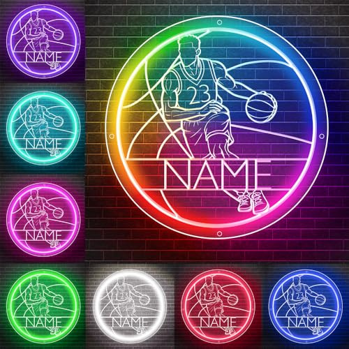 Personalisierte LED Basketball Neon Zeichen für Wand Art Dekor, benutzerdefinierte Name / Nummer Basketball Spieler Neon Lichtschilder für Schlafzimmer Sport Dekor Weihnachtsgeburtstagsgeschenk