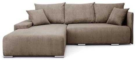 Lookway Ecksofa LAVIO L mit Schlaffunktion & Bettkasten – modernes, universelles L-Form Sofa 150x220 cm, Breite 246 cm, komfortable Wohnlandschaft mit Stauraum (Cappuccino - Anafi 06)