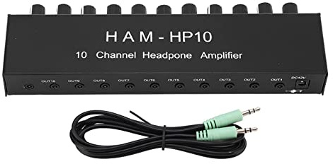 RIZGHWOY 10 Channel Headphone Amplifier 10 Way Headphone Splitter 10 Output Stereo Audio Amp for Studio Stage and Home Use