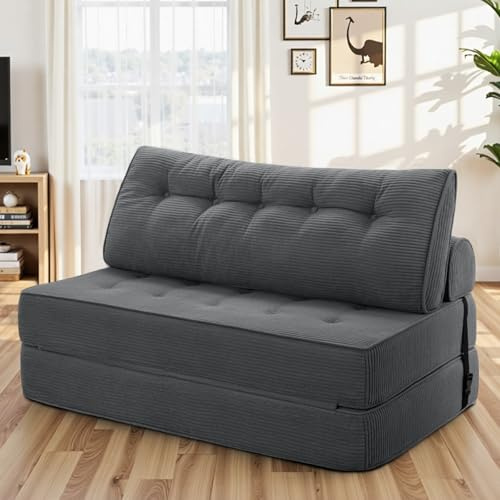 HOMMPA Faltbares Schlafsofa umwandelbarer 3-in-1 Sofa Bett Schlafsessel mit Kissen Sitzsack-Sofa Stuhl Komfortable Schlafcouch Bodensofa-Lounge für Schlafzimmer Wohnzimmer Anthrazit Grau 130CM
