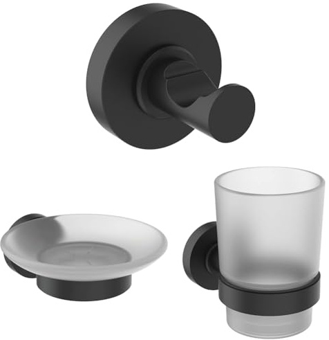 Ideal Standard Set A9115XG IOM Handtuchhaken + A9122XG IOM Seifenschale + A9120XG IOM Glashalter, Silk Black