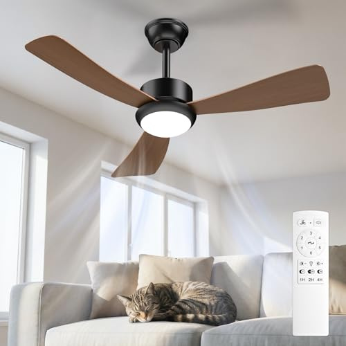 Airwit Ventilatore da Soffitto con Luce 106cm, Pale Effetto Legno, Ventilatore da Soffitto Silenzioso con Telecomando, LED Dimmerabile, Motore DC Reversibile, 6 Velocità per Camera Soggiorno | Pale in ABS effetto legno, LED dimmerabile, motore DC reversibile, 6 velocità, telecomando, camera e soggiorno, Nero