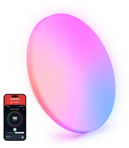 SwitchBot RGBICWW Deckenlampe 30cm, Matter LED Deckenleuchte 2000LM, 20W | 2700–6500K Deckenlampe LED Kompatibel mit Alexa & Apple Home, CRI 90+, LED Deckenleuchte Dimmbar für Schlafzimmer, Wohnzimmer