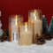 Eywamage Gold Glass Flameless Candles with Remote, Flickering Battery Christmas LED Pillar Candles Set of 3
