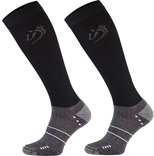 TODO Comodo Reitsocken STJMT | Reitstrümpfe Reiter Kniestrümpfe | Atmungsaktive Socken | Reitbekleidung bequem und stilvoll (STJMT 17 - Black Horse, 43-46)