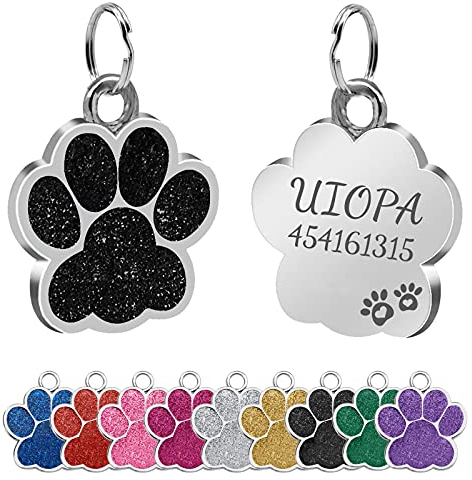 Uiopa 2 Stücke Hundemarke mit Gravur, Hundemarke Personalisiert Pfote Adressanhänger Hund Dog Tag mit Gravur, Katze Anhänger mit Eingraviertem Namen und Telefonnummer für Hunde und Katzen (Schwarz)