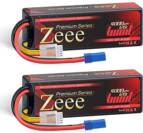 Zeee Premium Series 4S Lipo Battery 14.8V 120C 4000mAh LCG HARD Case Battery with EC5 Connector for RC Plane Quadcopter RC Airplane RC Helicopter RC Car Truck Boat(2 Pack)
