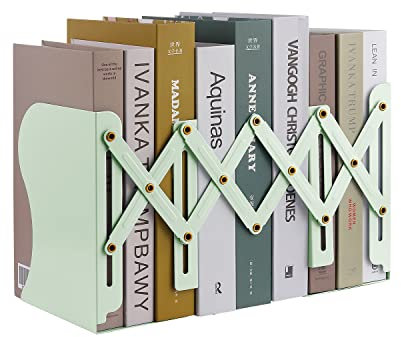 MSDADA Buchstützen Verstellbar Erweiterbar Metall Kinder Buchständer Zeitschriftenordner rutschfeste Bücherhalter für Küche Büro Schule Bibliothek(Macaron Hellgrün)