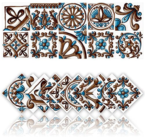 20 Pz Adesivi per Piastrelle Cucina e Bagno Adesivi Decorazione Murale Impermeabile PVC Autoadesivo Decorazione Mosaico Stile Architettonico retrò (20x20cm,Marrone)
