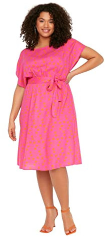 Trendyol Women Midi A-Line Fit Woven Plus Size Dress Vestido Mujer, Acampanado, Corte Regular, Tejido, Talla Grande, Fucsia, 42