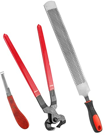 QWORK® 3 Pièces Soins des Sabots pour Chevaux, Pince à Sabot, Coupe-Sabot, Râpe avec Poignée
