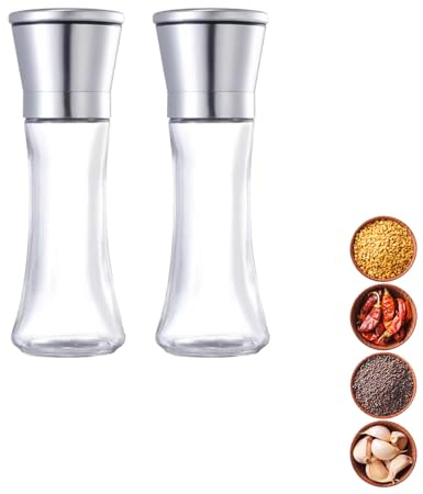 Silver Salt and Pepper Shakers - Adjustable Grinders, Stainless Steel, Coarse to Fine Grind