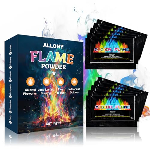 ALLONY Feuerpulver Bunt, Buntes Feuer Pulver, Perfekter Flammenzauber für Feuerschale, Lagerfeuer, Feuerstellen, Kaminfeuer, Weihnachtsfeier-10 * 10g