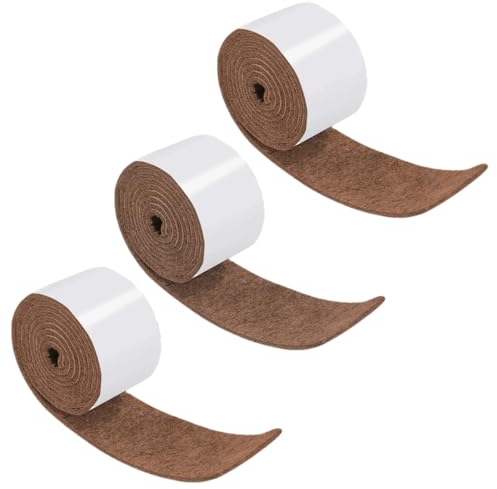 3 Rollos 100 * 1.5 cm Almohadillas de Fieltro Autoadhesivo, Tiras Resistentes para sillas y pies de Muebles, Protector Muebles Antideslizante, Resistente a los Arañazos, Marrón